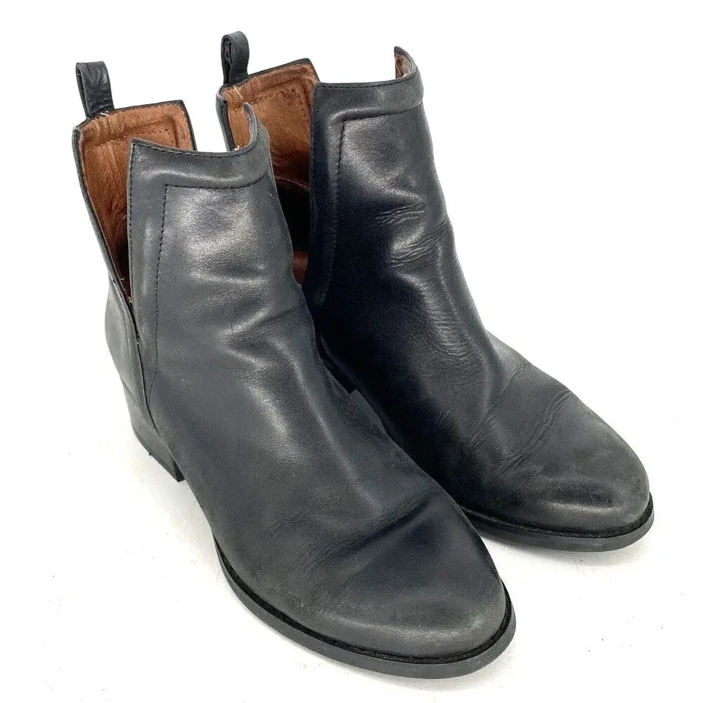 Jeffrey Campbell Oriley Booties Black Leather Pull On Ankle Boots Womens 6